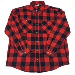 DULUTH Waffle Lined Flannel Size L Buffalo Plaid Side Pockets Mens Shirt